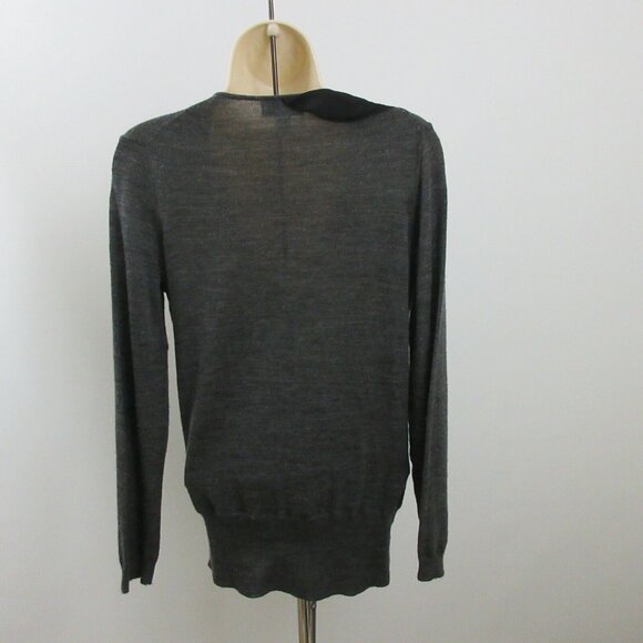 Ann Taylor LOFT Gray Thin Wool Blend Sweater Size M Petite Black Front Ruffle - Picture 3 of 6